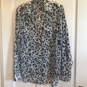 Express black and white leopard Portofino blouse